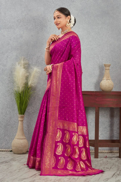 Royal Kanjivaram Silk Saree with Golden Paisley Zari Work