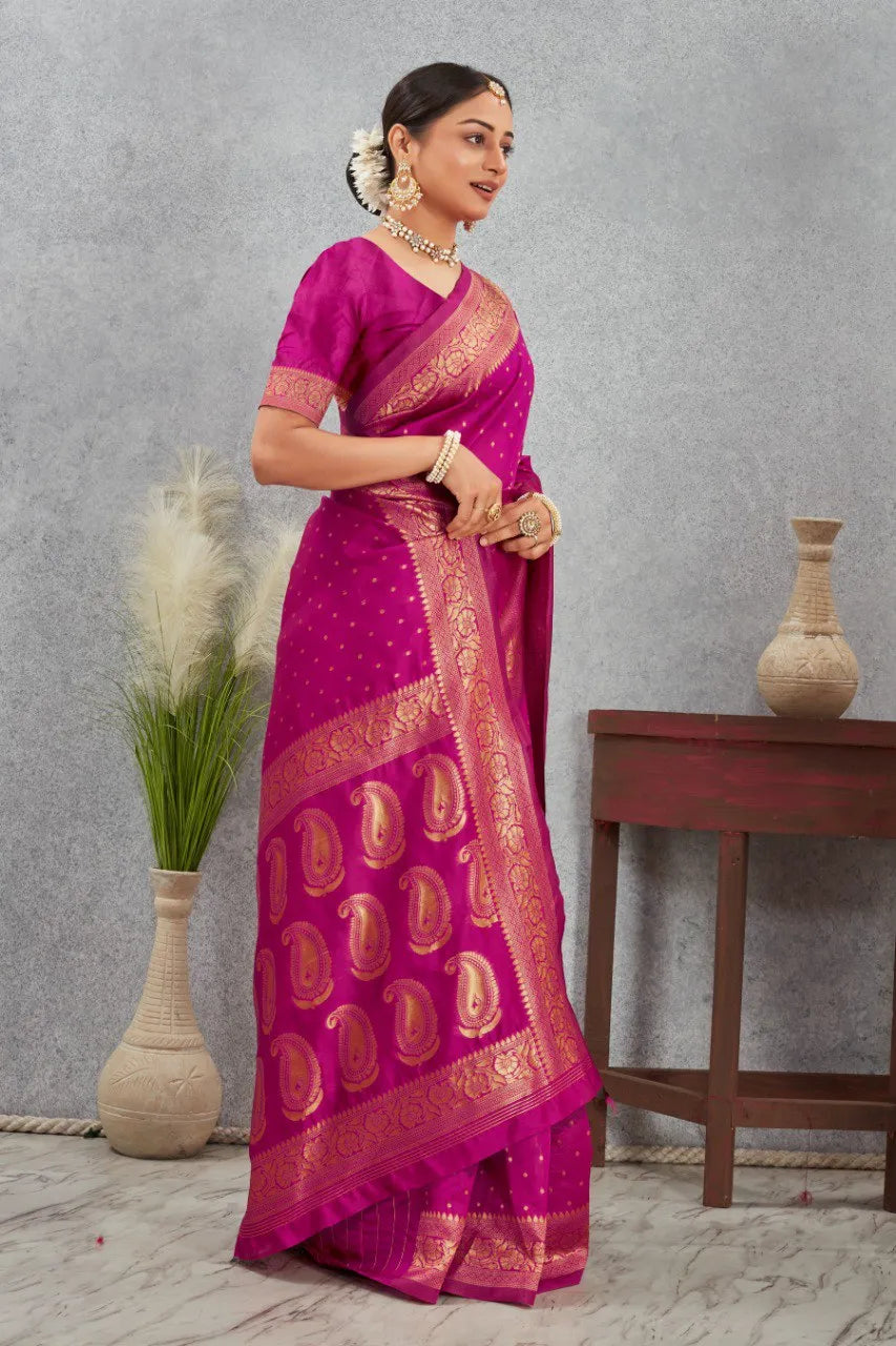 Royal Kanjivaram Silk Saree with Golden Paisley Zari Work