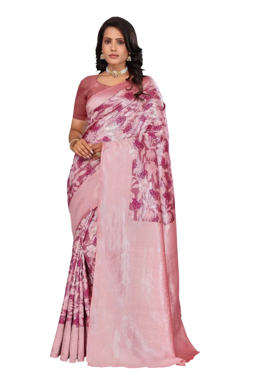 Luxurious Banarasi Silk Saree with Floral Brocade Weaving