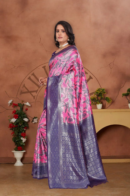 Luxurious Banarasi Silk Saree with Floral Brocade Weaving