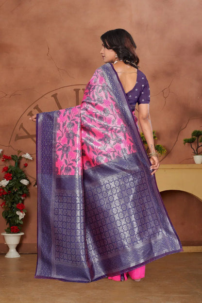 Luxurious Banarasi Silk Saree with Floral Brocade Weaving