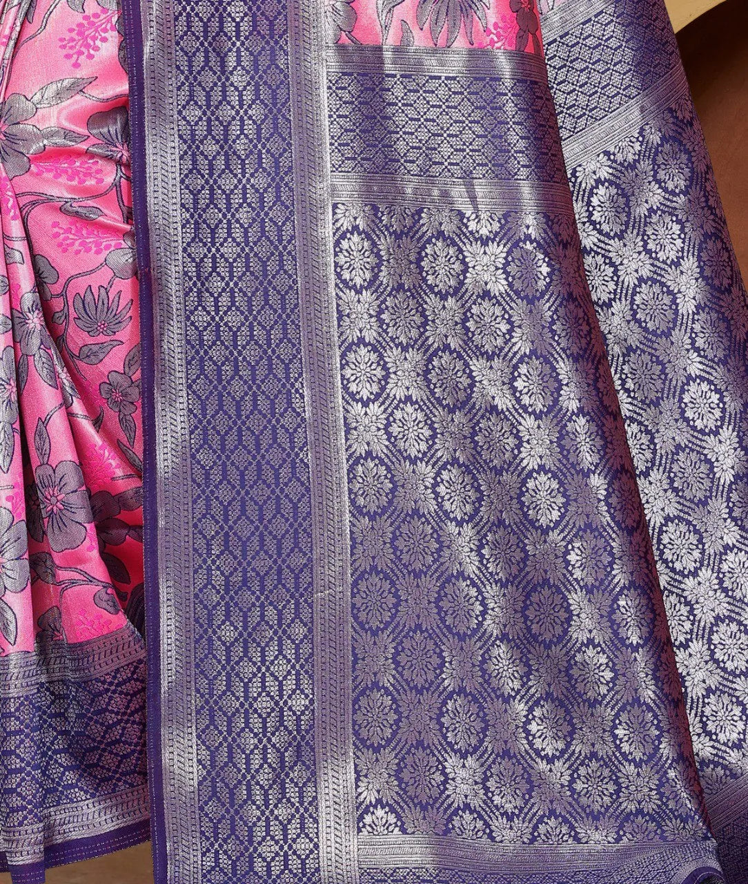 Luxurious Banarasi Silk Saree with Floral Brocade Weaving