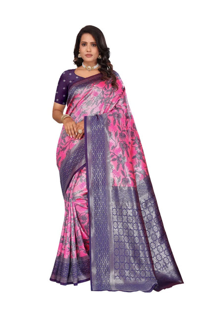 Luxurious Banarasi Silk Saree with Floral Brocade Weaving