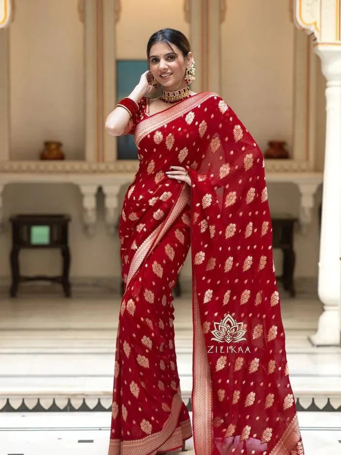 Charming Black Party Wear Saree with Golden Zari Design
