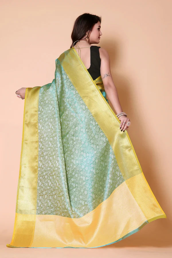 Elegant Floral Weave Saree with Rich Zari Border