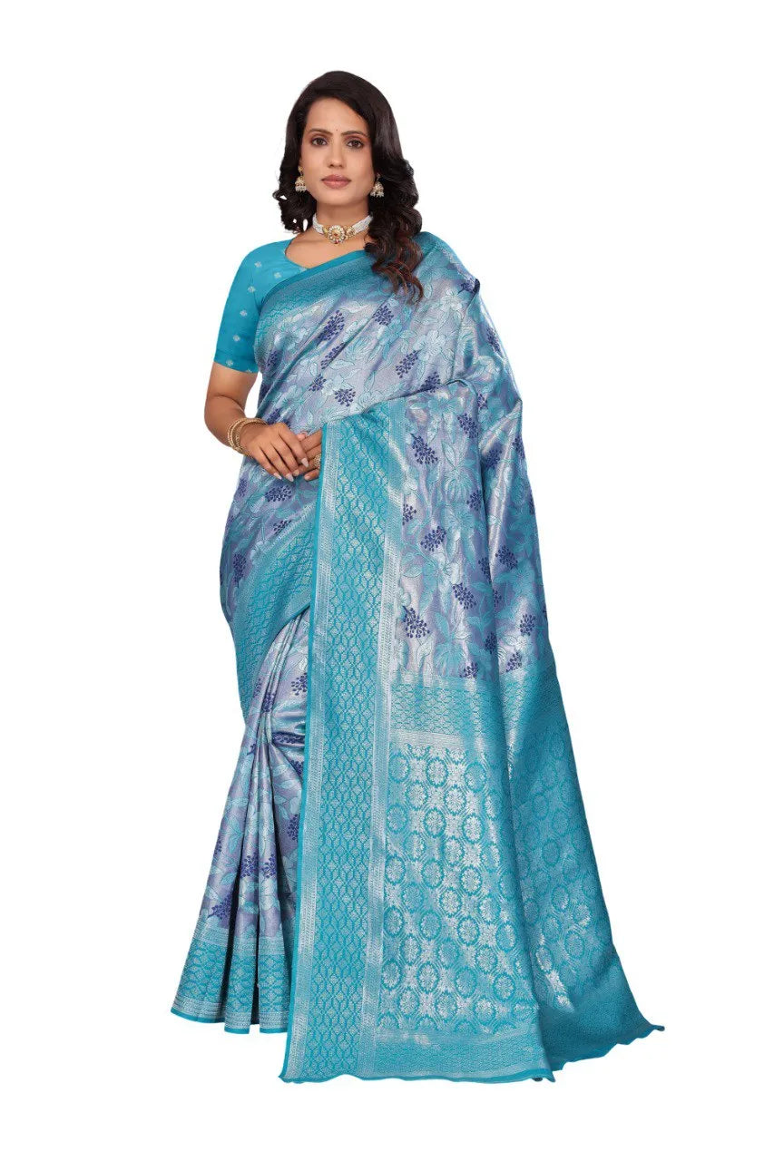 Luxurious Banarasi Silk Saree with Floral Brocade Weaving