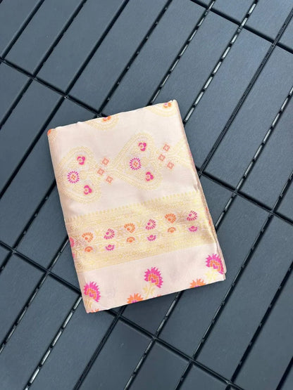 Traditional Banarasi Saree with Floral Golden Motifs