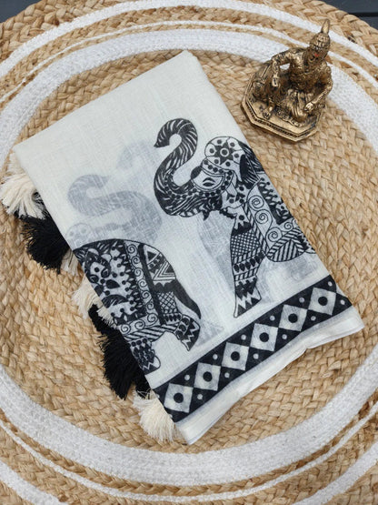 Handloom Cotton Saree with Tribal Elephant Prints