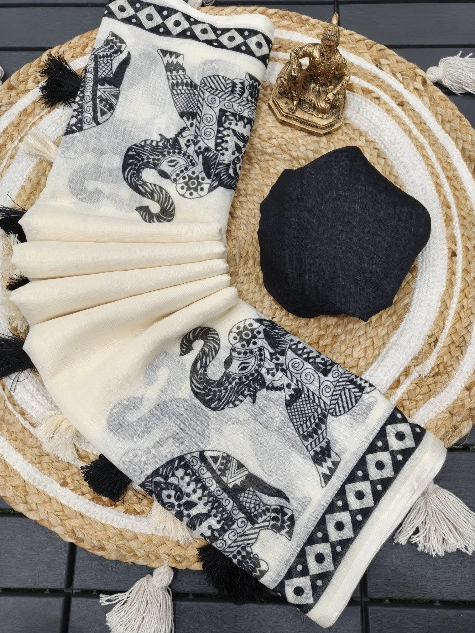 Handloom Cotton Saree with Tribal Elephant Prints