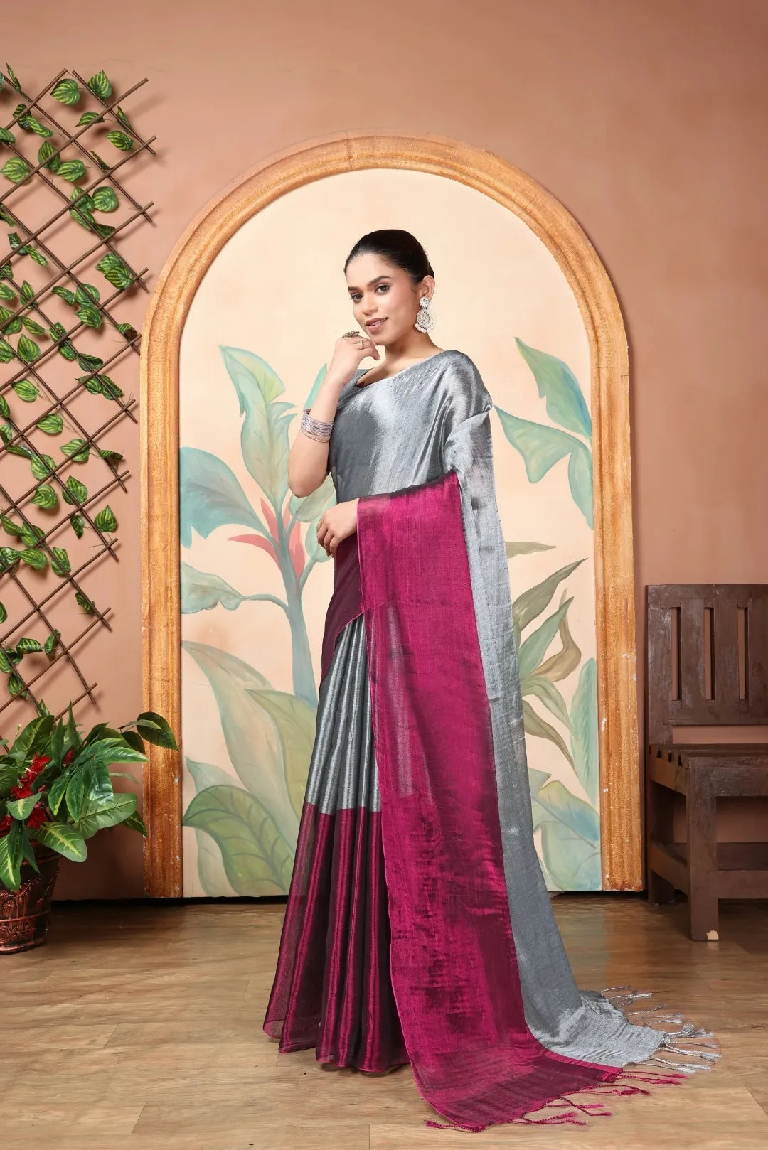 Rich & Regal Ready-to-Wear Saree | Premium Tissue Cotton
