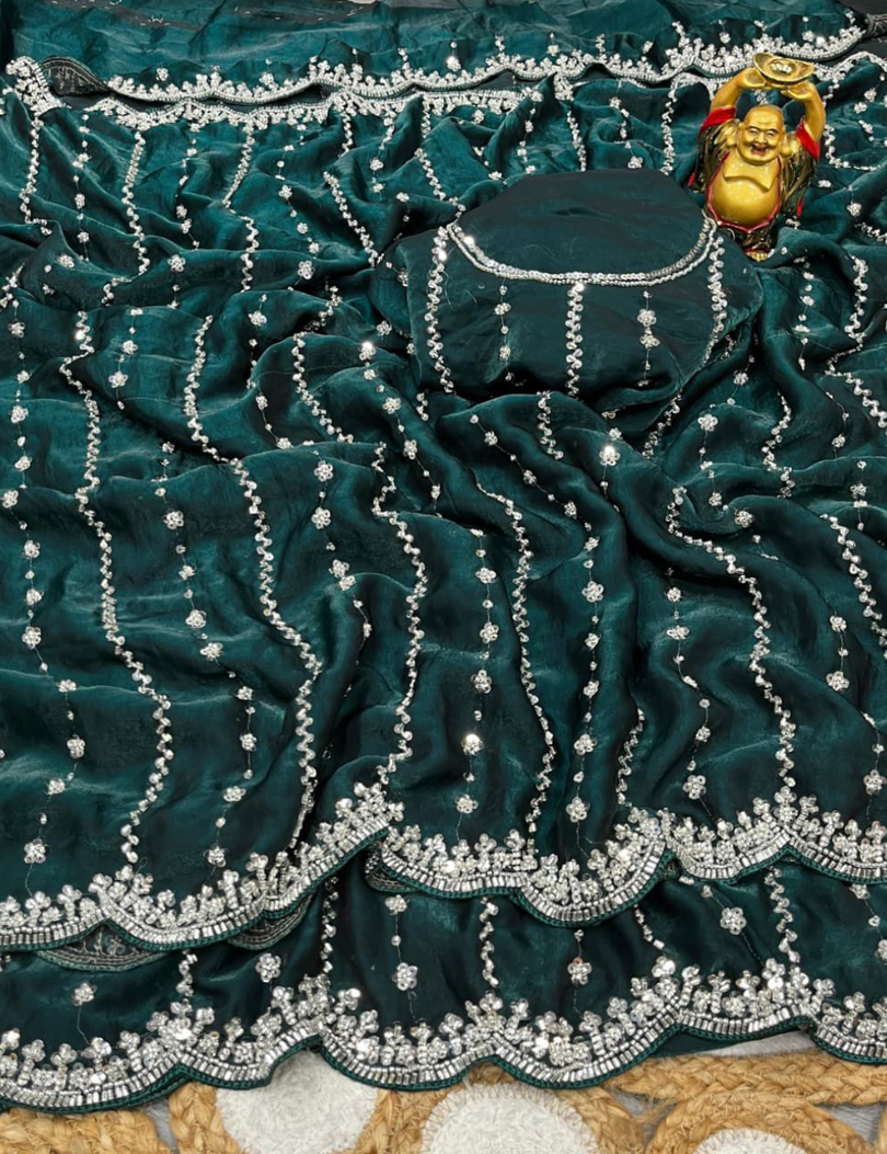 Luxurious Designer Space Silk with Beads worK