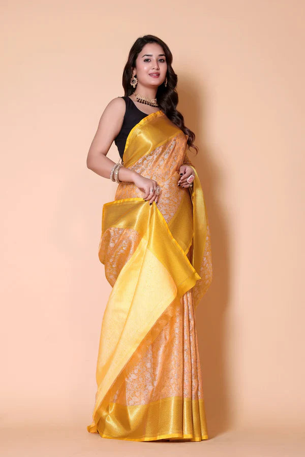 Elegant Floral Weave Saree with Rich Zari Border